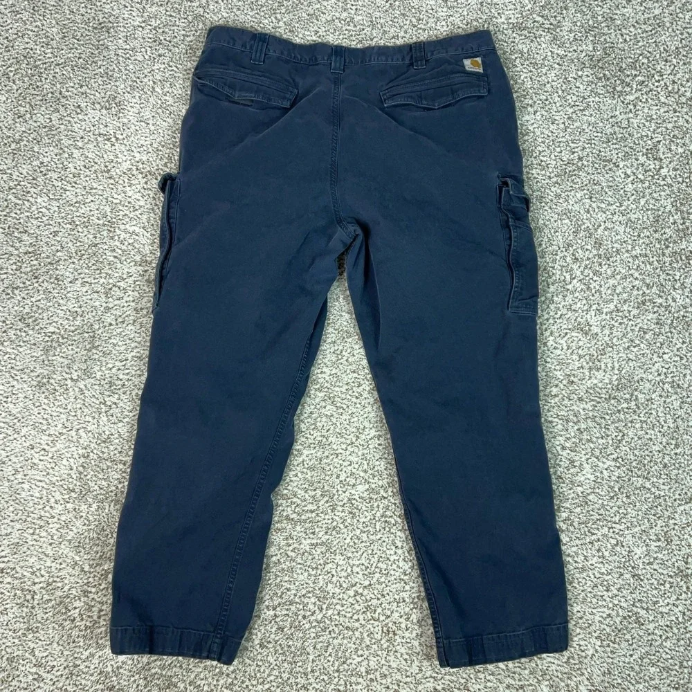 Carhartt Pants Mens 42x32 Blue Rugged Flex Canvas Cargo Workwear Relaxed Fit